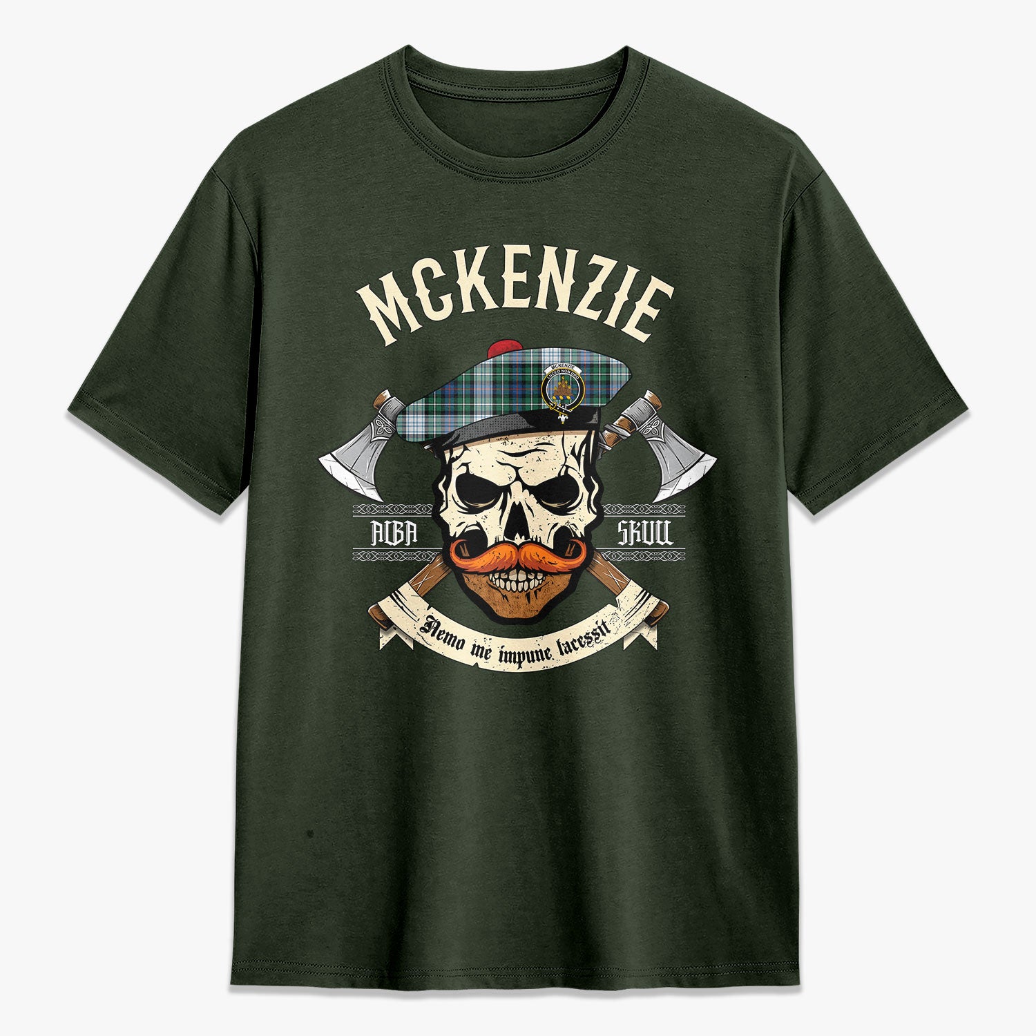 McKenzie Dress Ancient Tartan Crest 2D T-shirt - Alba Skull Style