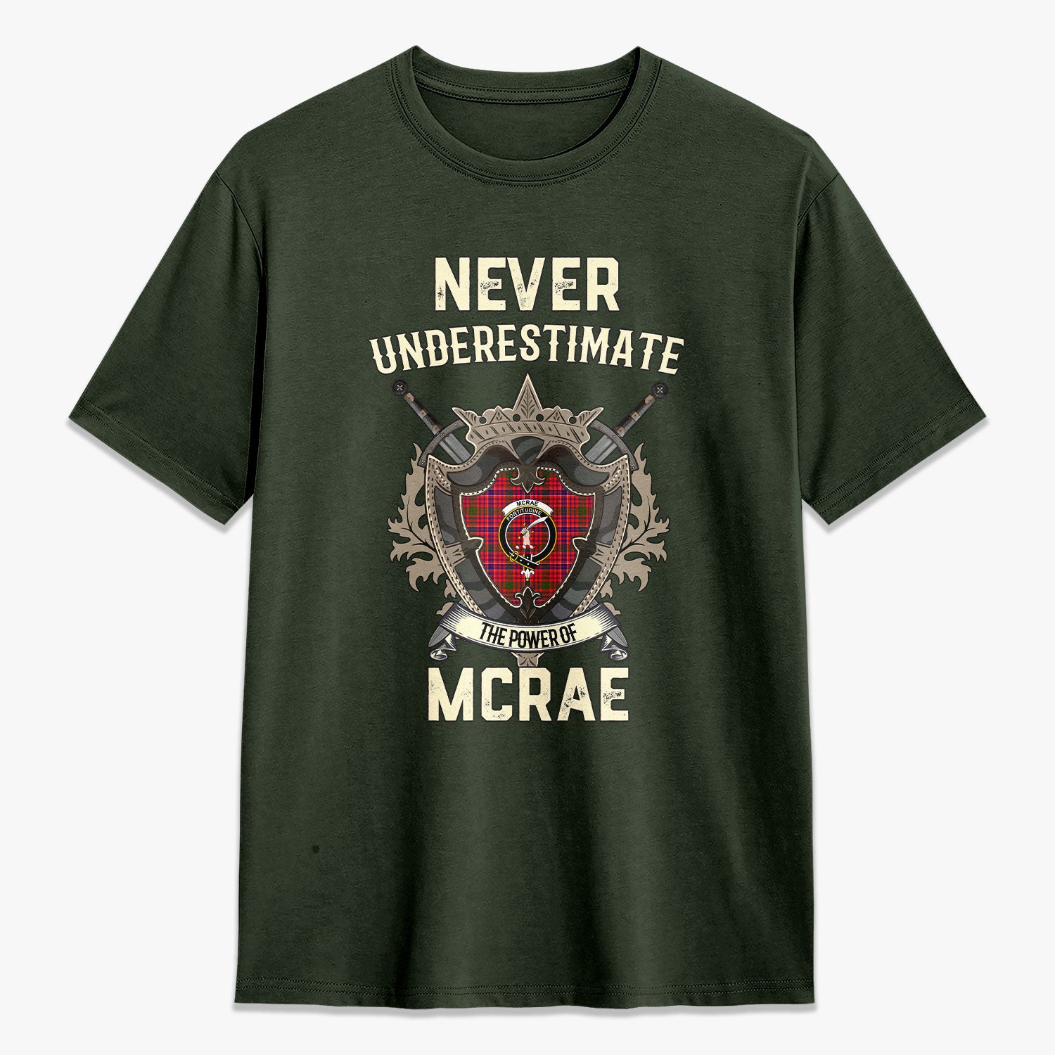 McRae Modern Tartan Crest 2D T-shirt - Never Underestimate Style