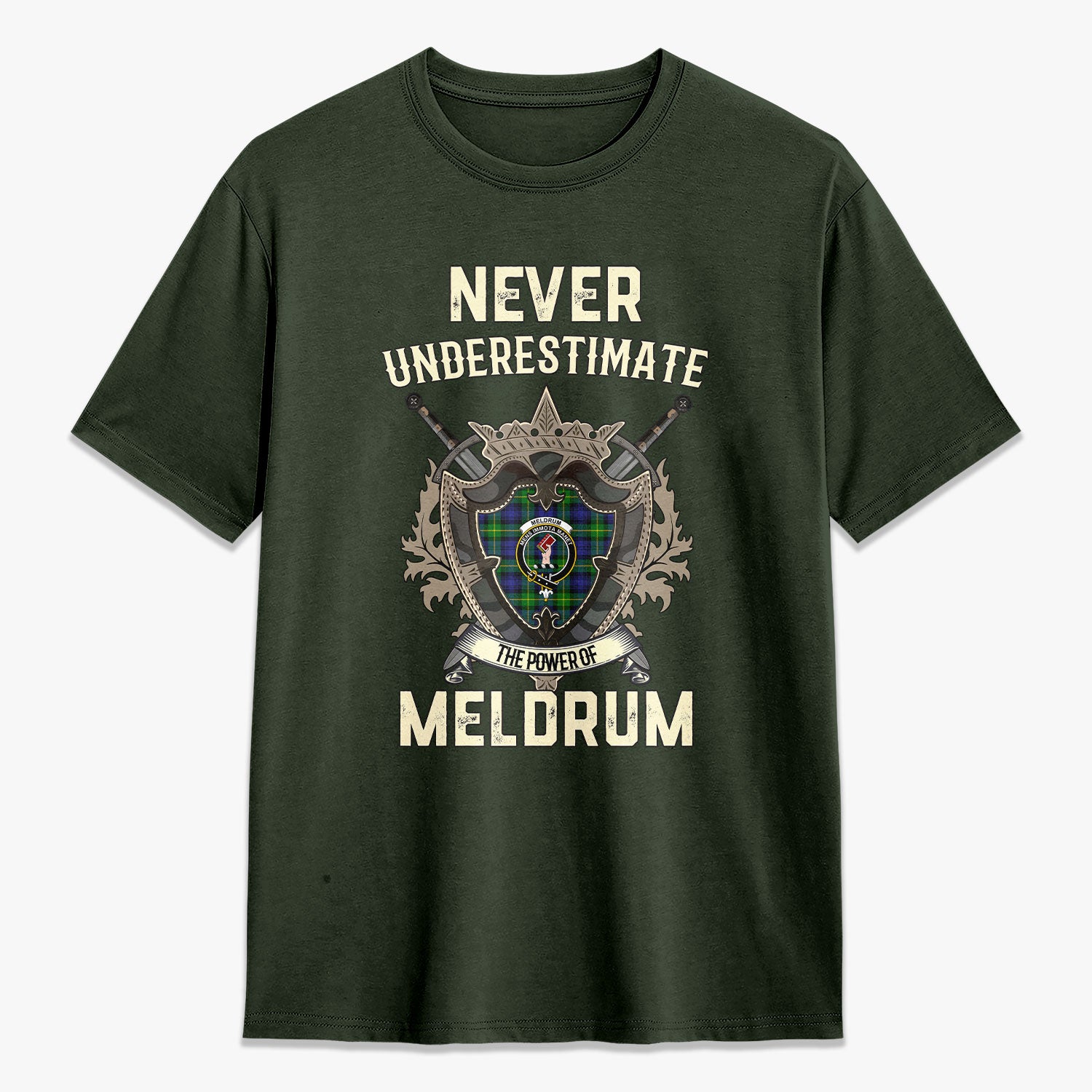 Meldrum Tartan Crest 2D T-shirt - Never Underestimate Style