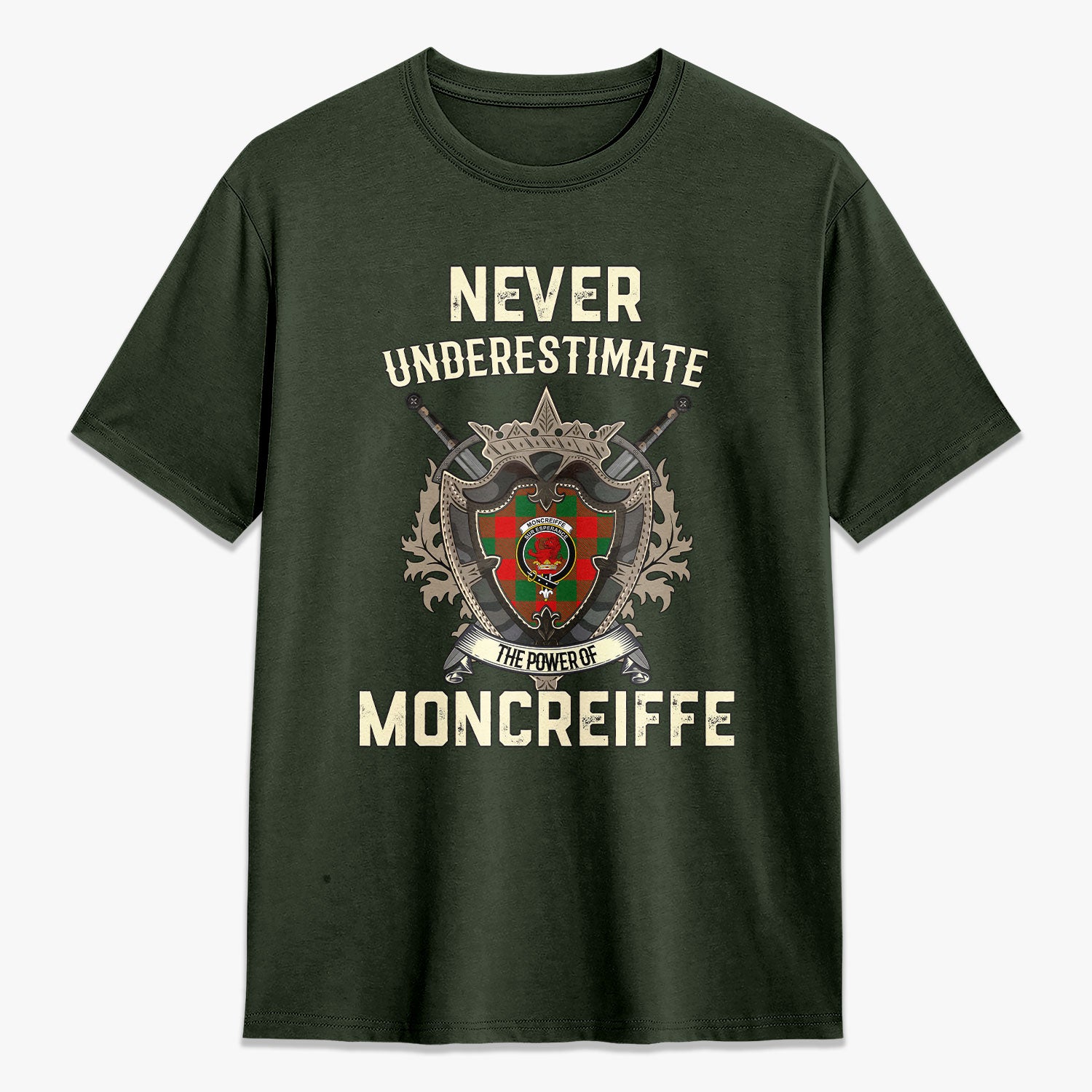 Moncreiffe (or Moncreiff) Tartan Crest 2D T-shirt - Never Underestimate Style
