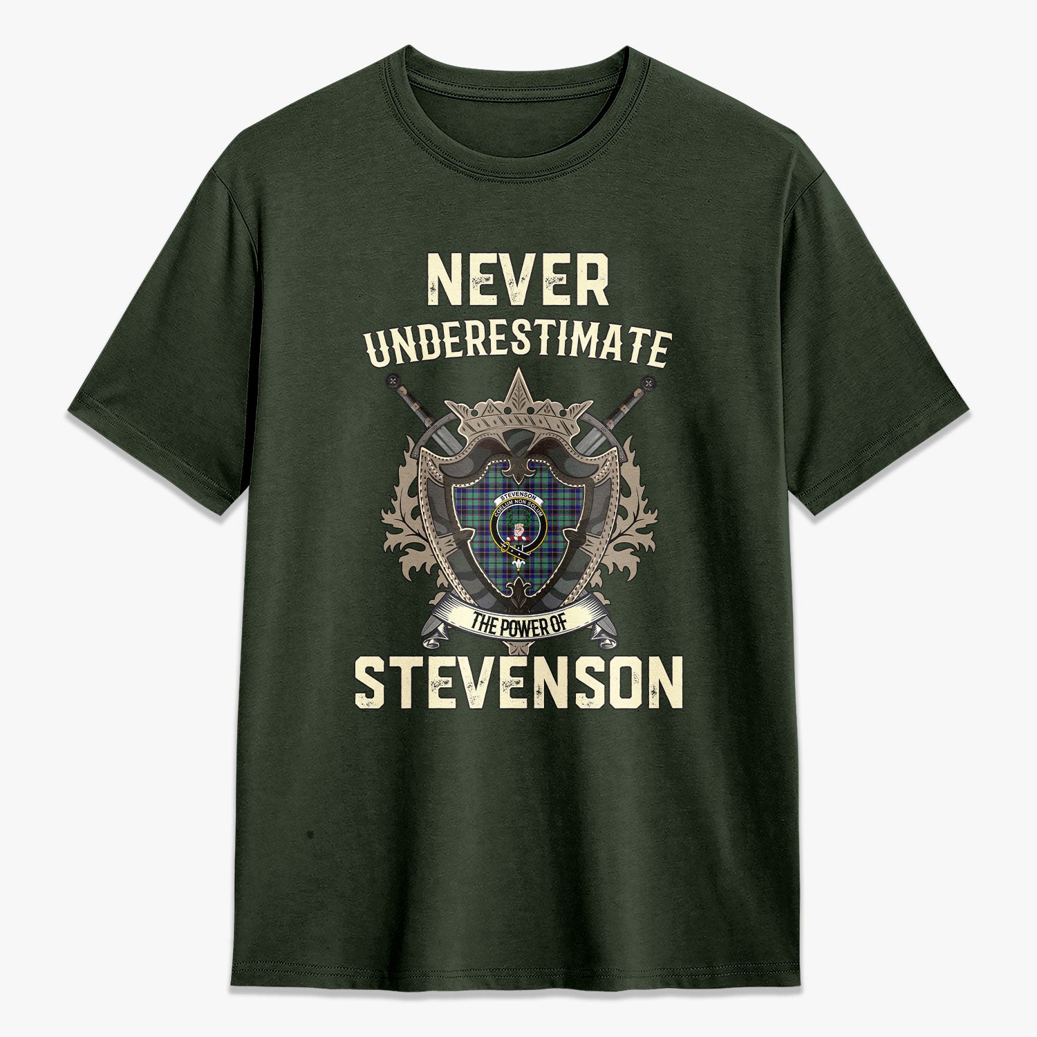 Stevenson Tartan Crest 2D T-shirt - Never Underestimate Style