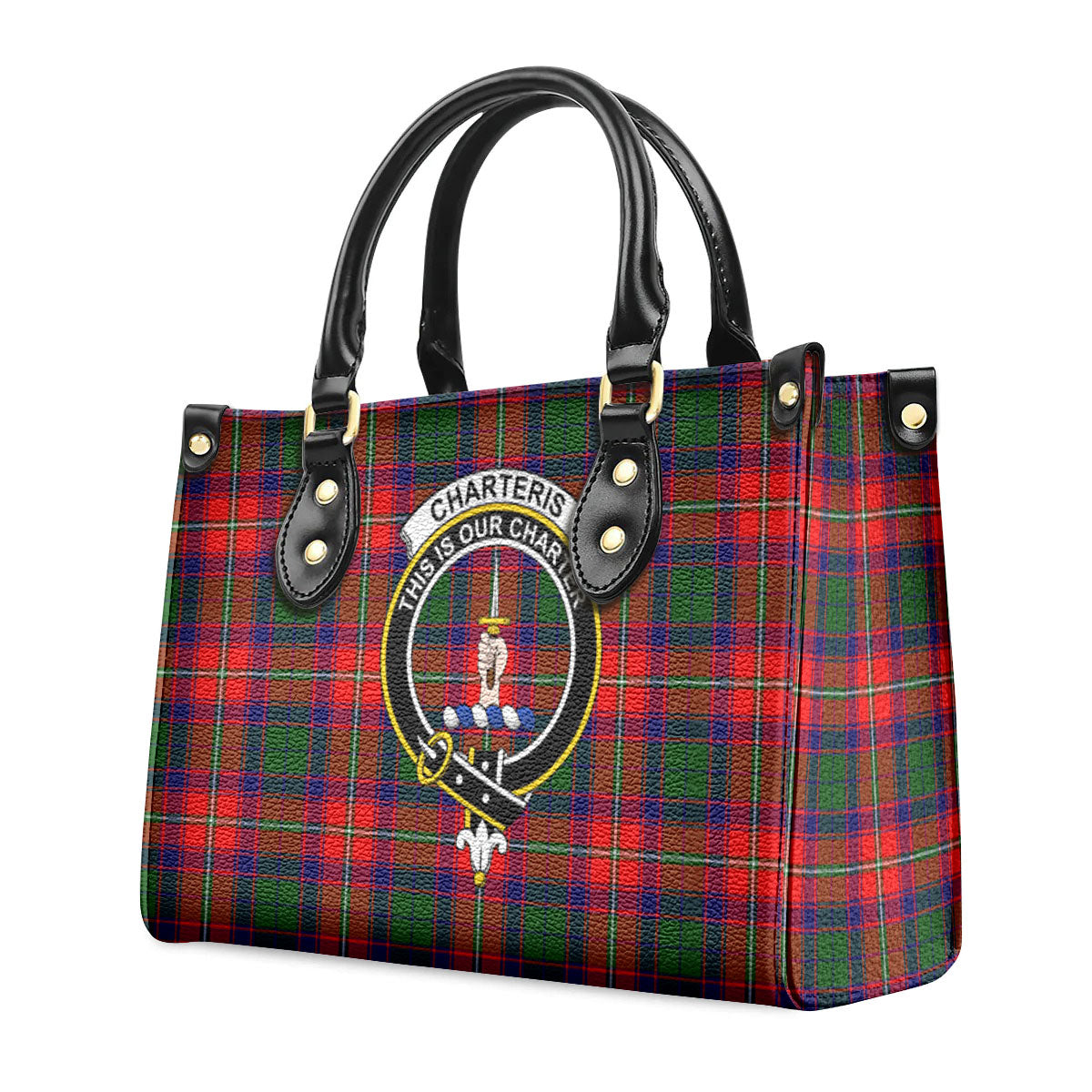 Charteris (Earl of Wemyss) Tartan Crest Leather Handbag