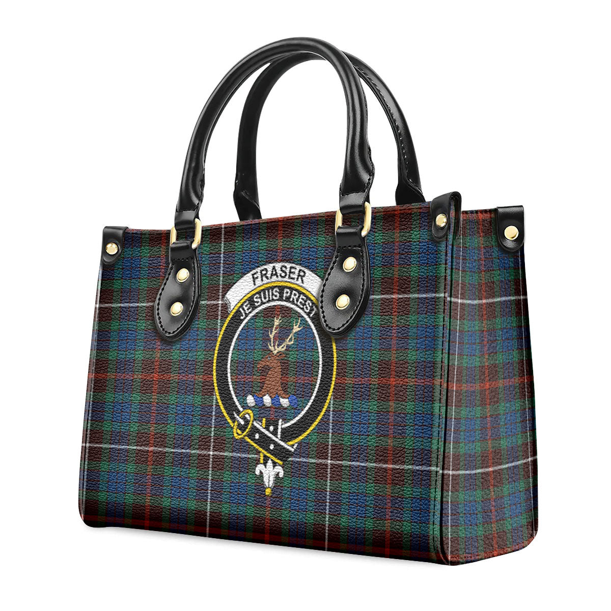 Fraser (of Lovat) Hunting Ancient Tartan Crest Leather Handbag