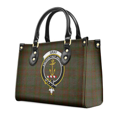 Gray Tartan Crest Leather Handbag