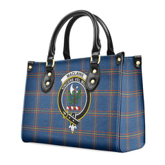 MacLaine of Loch Buie Hunting Ancient Tartan Crest Leather Handbag