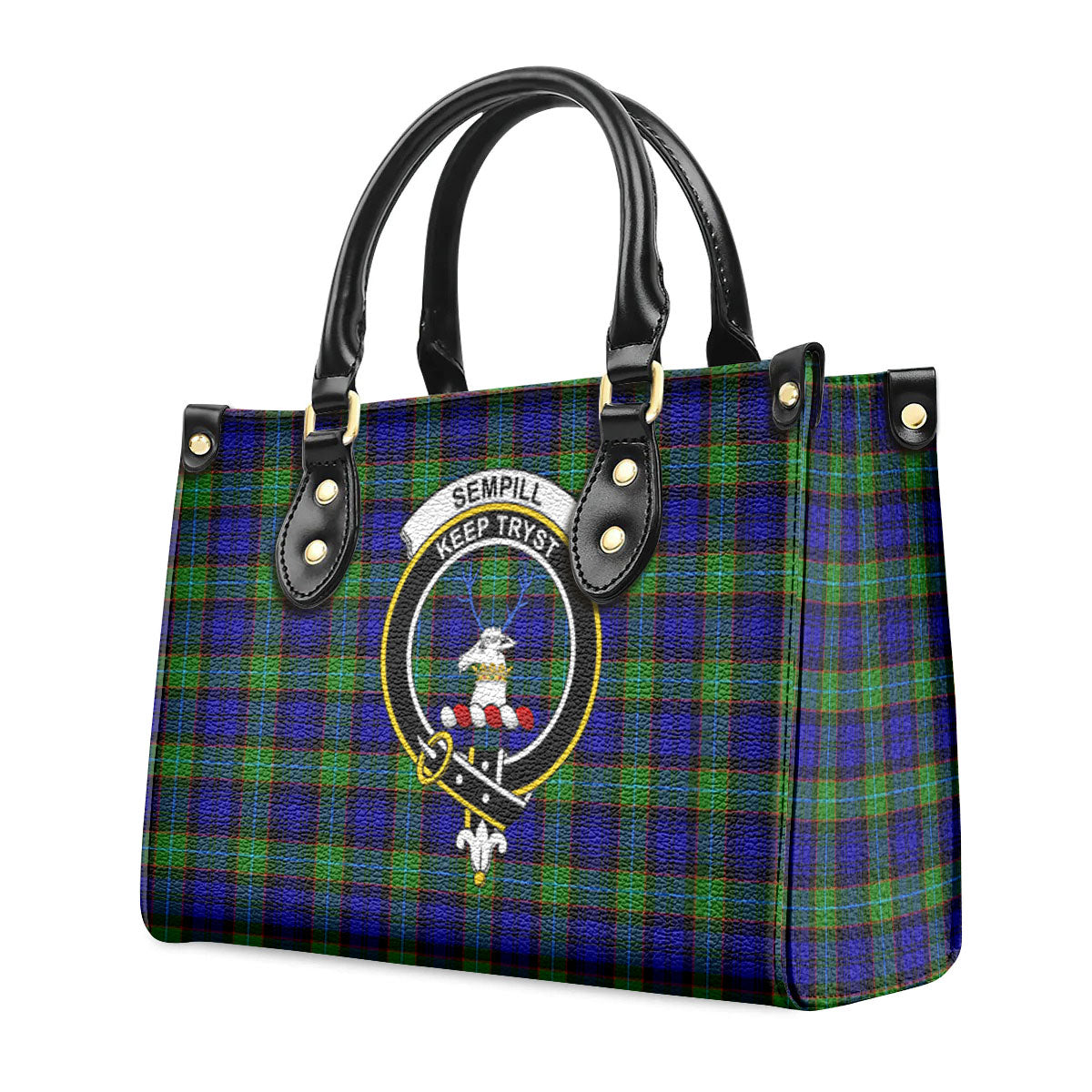 Sempill Modern Tartan Crest Leather Handbag