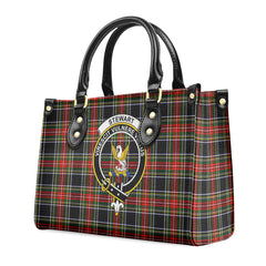 Stewart Black Tartan Crest Leather Handbag