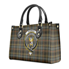 Stewart Hunting Weathered Tartan Crest Leather Handbag