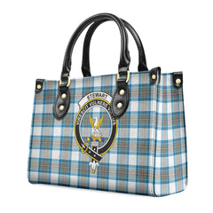 Stewart Muted Blue Tartan Crest Leather Handbag