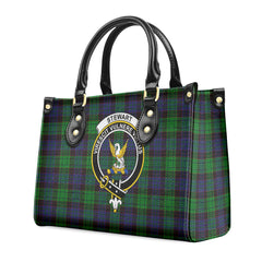 Stewart Old Modern Tartan Crest Leather Handbag