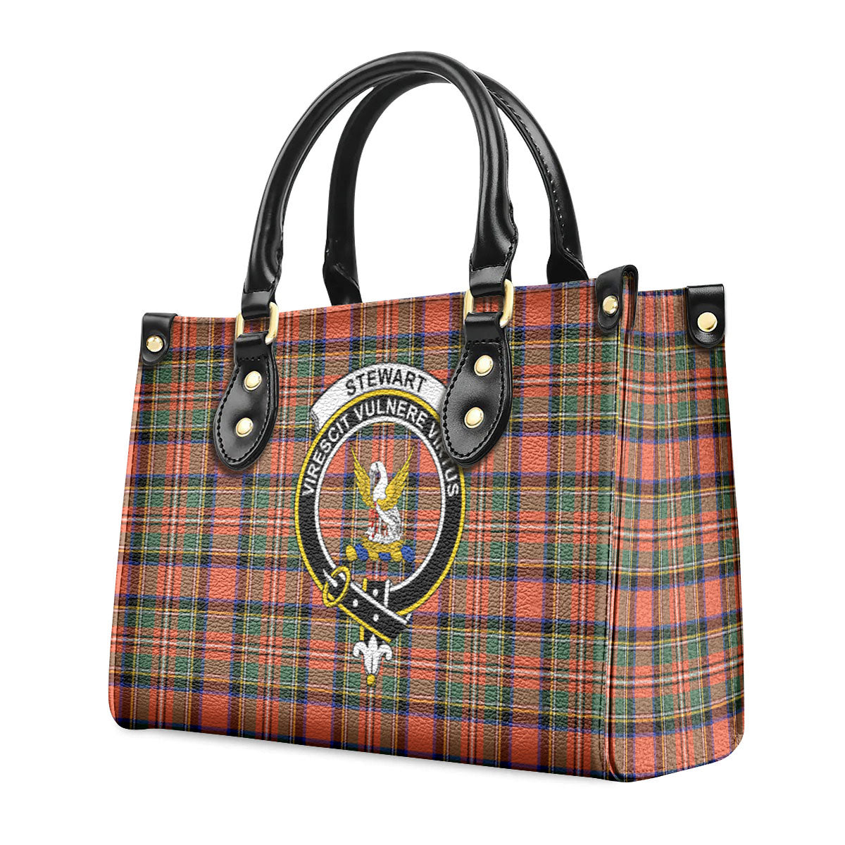 Stewart Royal Ancient Tartan Crest Leather Handbag
