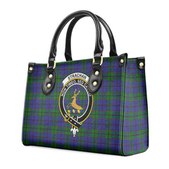 Strachan Tartan Crest Leather Handbag