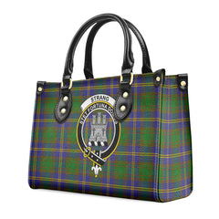 Strang (or Strange) Tartan Crest Leather Handbag