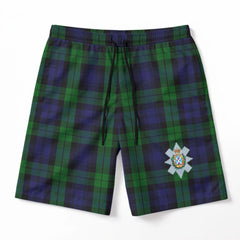 Black Watch Tartan Crest Men's Beach Shorts