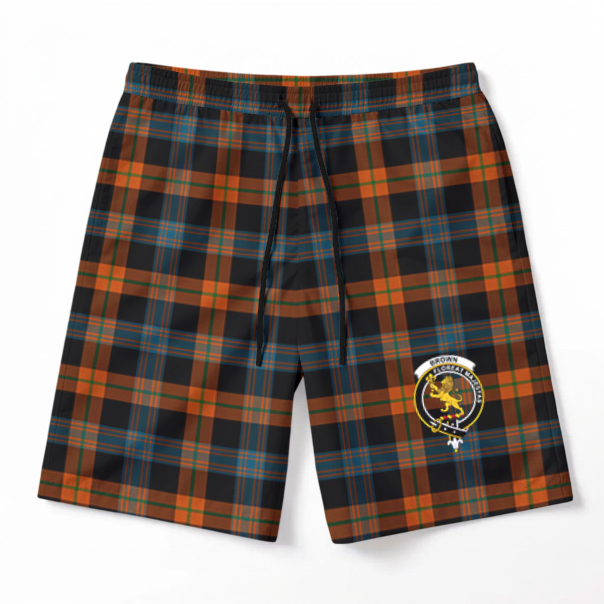Brown Ancient Tartan Crest Men's Beach Shorts