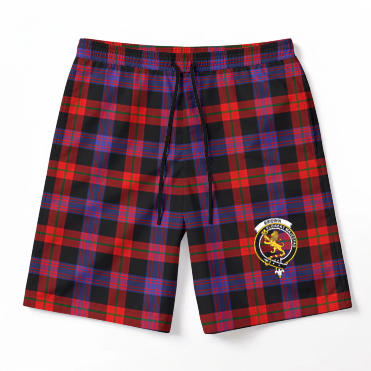 Brown Modern Tartan Crest Men's Beach Shorts