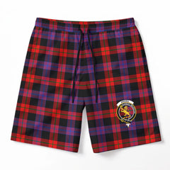 Brown Modern Tartan Crest Men's Beach Shorts