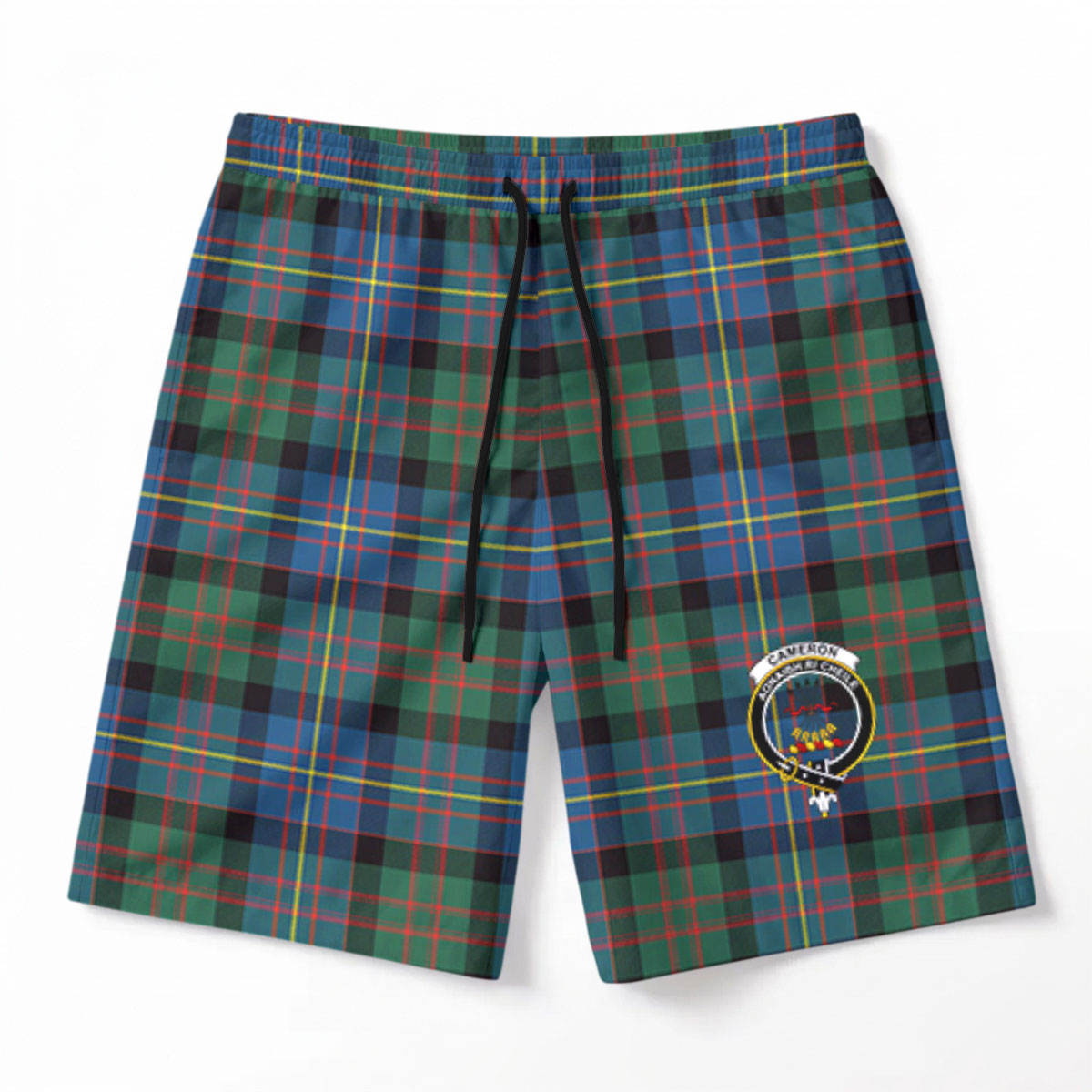 Cameron of Erracht Ancient Tartan Crest Men's Beach Shorts