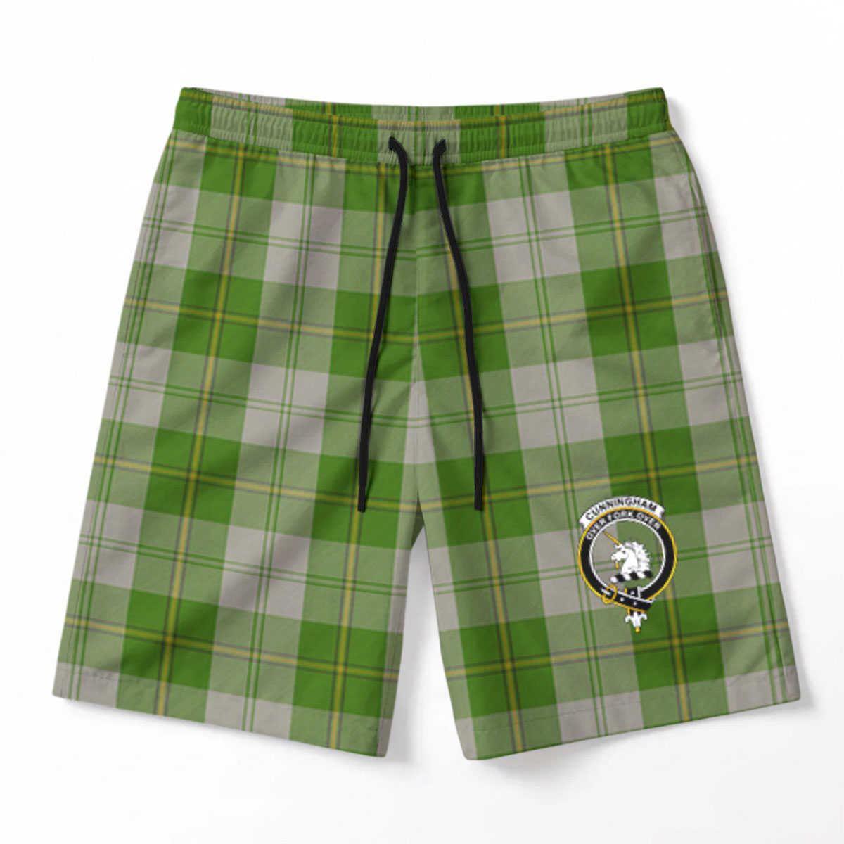 Cunningham Dress Green Dancers Tartan Crest Men's Beach Shorts