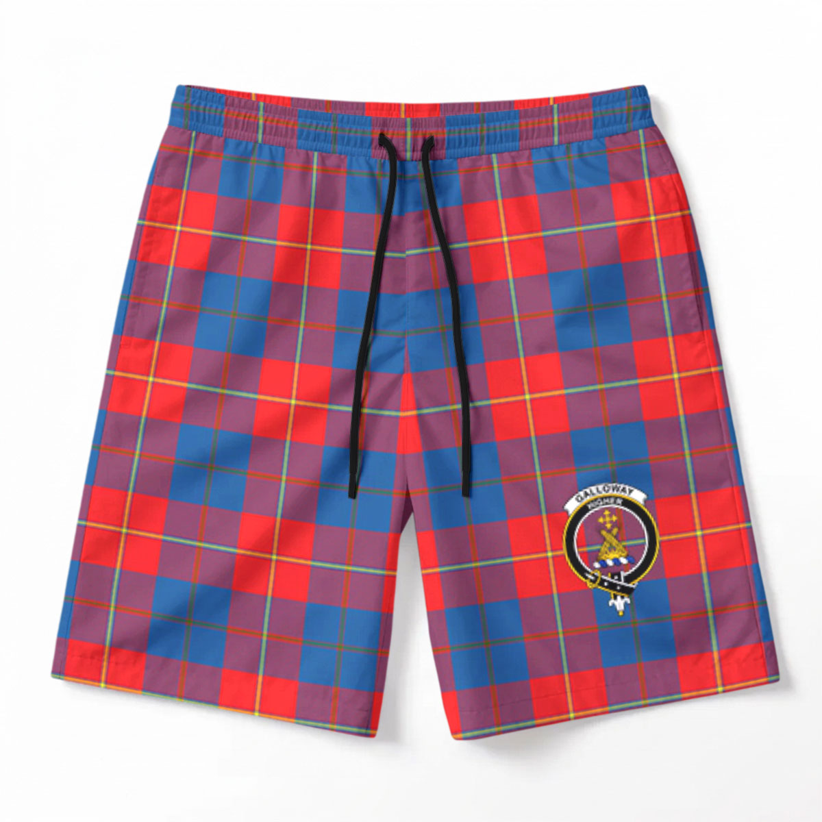Galloway Red Tartan Crest Men's Beach Shorts