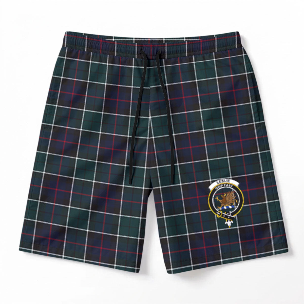 Leslie Hunting Modern Tartan Crest Men's Beach Shorts