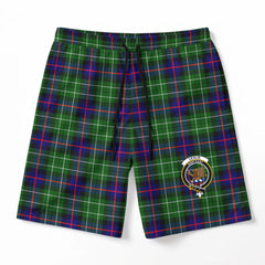 Leslie Hunting Tartan Crest Men's Beach Shorts