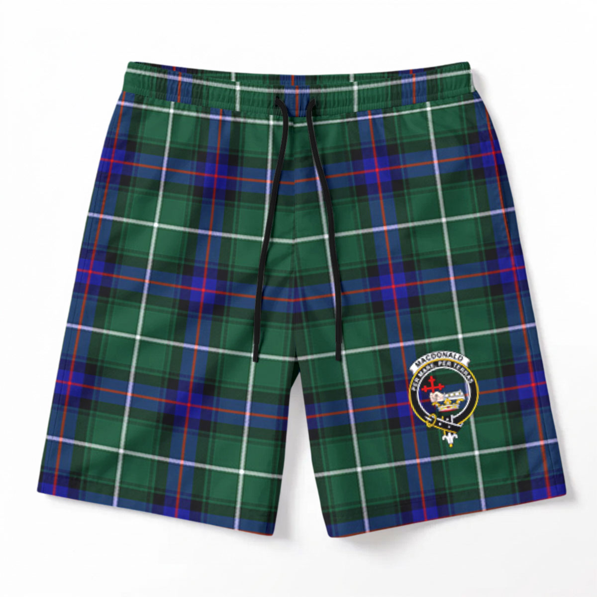 MacDonald of the Isles Hunting Modern Tartan Crest Men's Beach Shorts