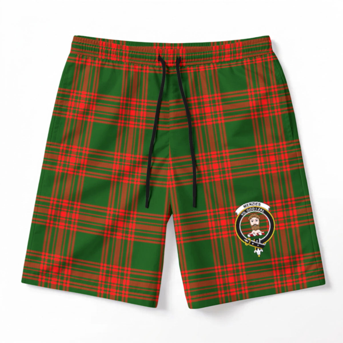 Menzies Green Modern Tartan Crest Men's Beach Shorts