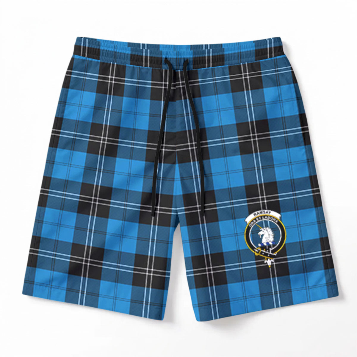 Ramsay Blue Ancient Tartan Crest Men's Beach Shorts
