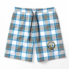 Stewart Muted Blue Tartan Crest Men's Beach Shorts