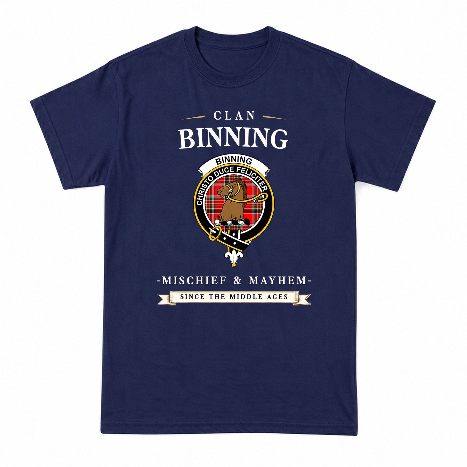 Binning (of Wallifoord) Tartan Crest Mischief and Mayhem T-shirt