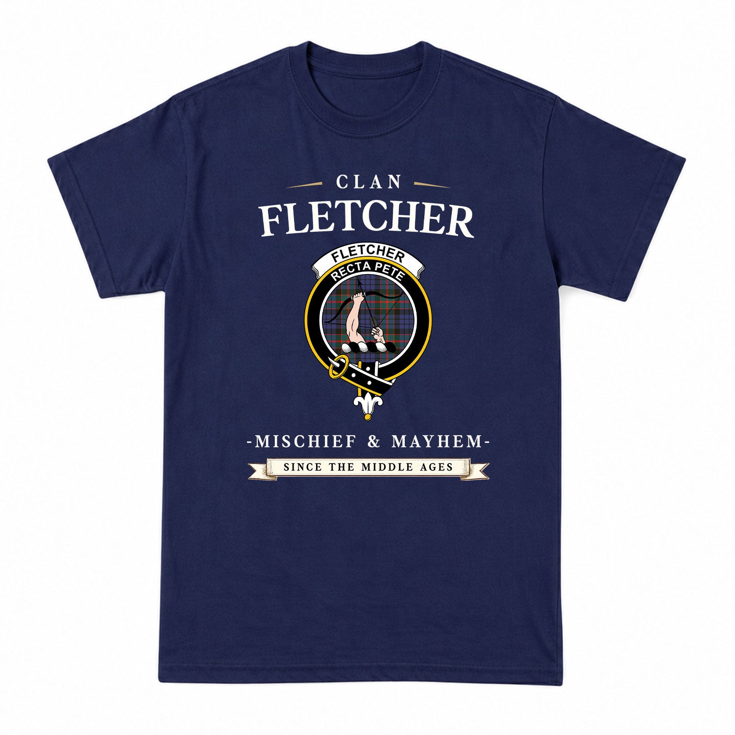 Fletcher of Dunans Tartan Crest Mischief and Mayhem T-shirt