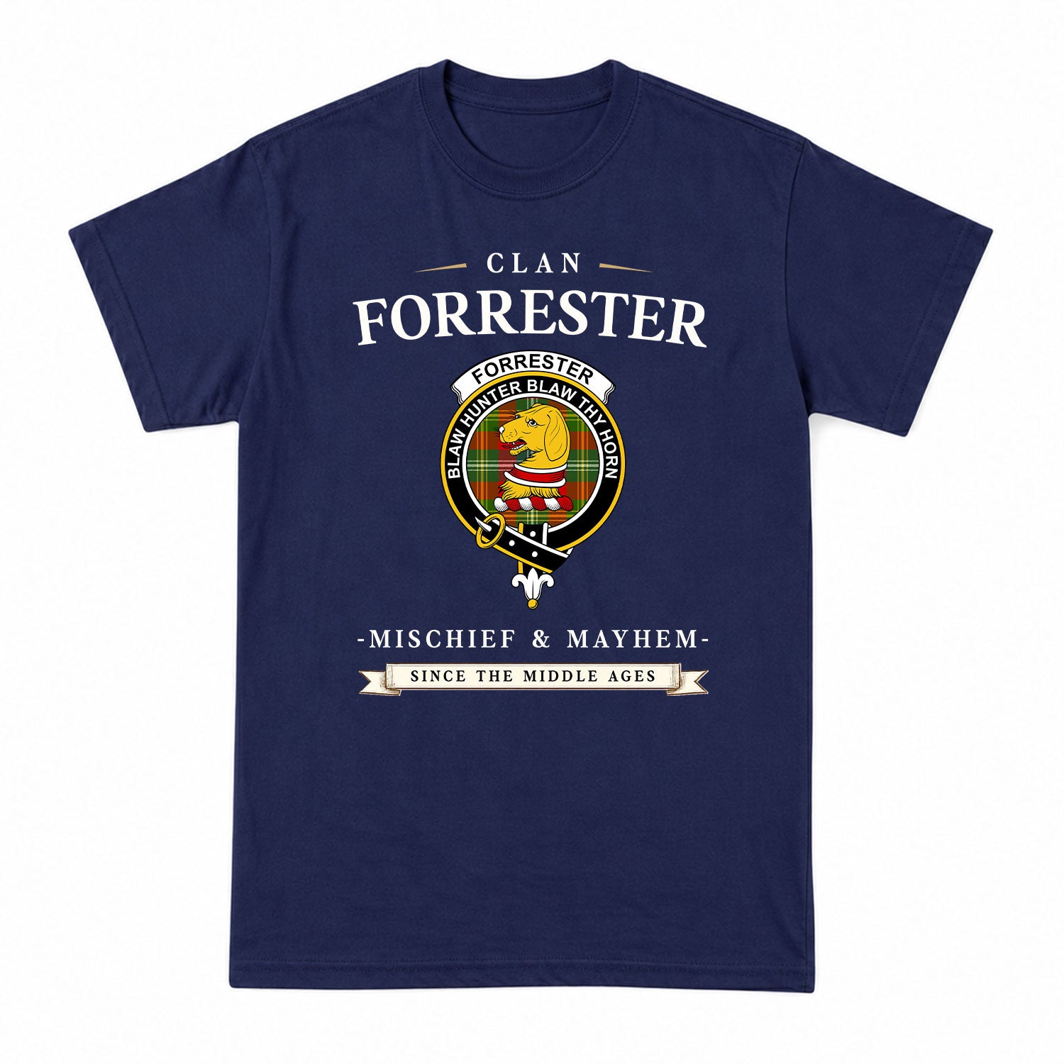 Forrester Tartan Crest Mischief and Mayhem T-shirt