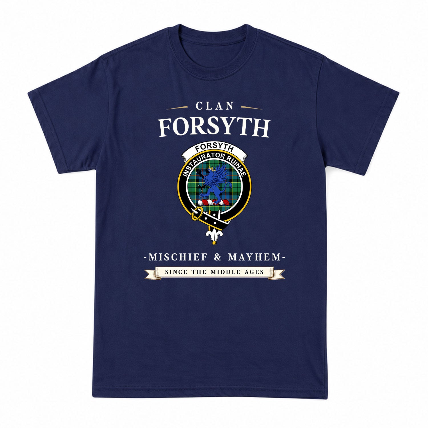 Forsyth Ancient Tartan Crest Mischief and Mayhem T-shirt