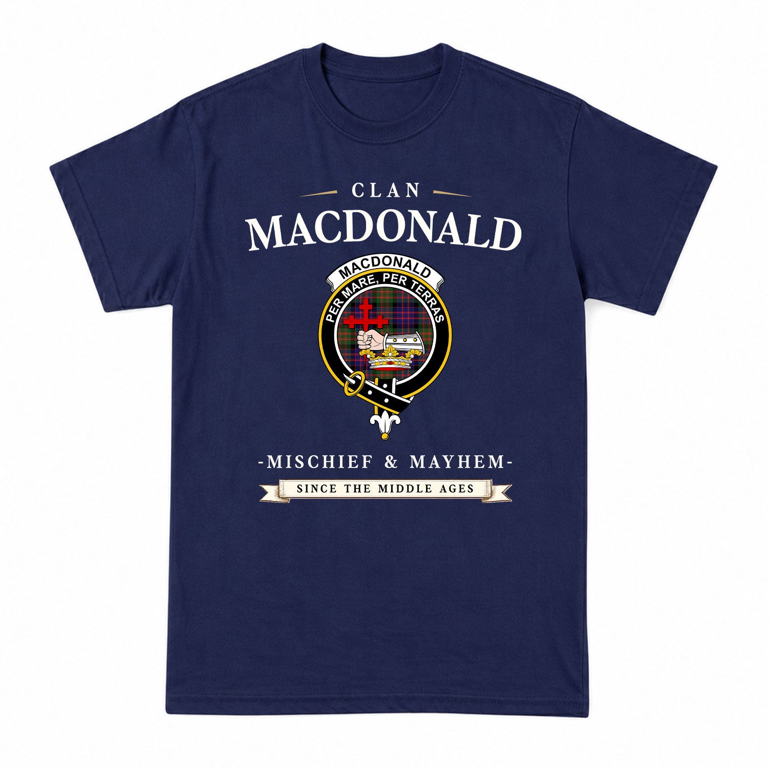 MacDonald Modern Tartan Crest Mischief and Mayhem T-shirt