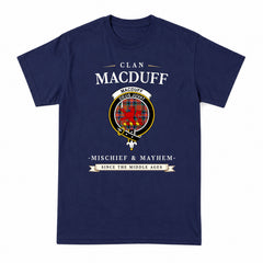 MacDuff Ancient Tartan Crest Mischief and Mayhem T-shirt