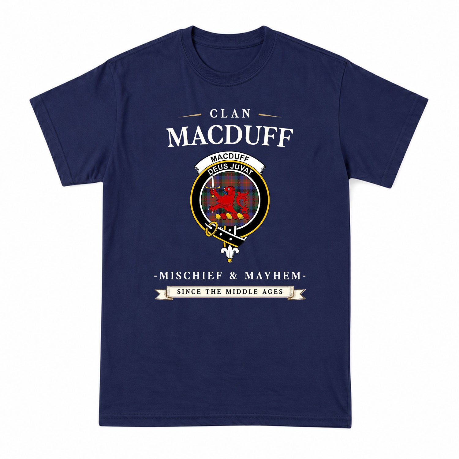 MacDuff Hunting Modern Tartan Crest Mischief and Mayhem T-shirt