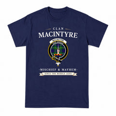 MacIntyre Hunting Modern Tartan Crest Mischief and Mayhem T-shirt