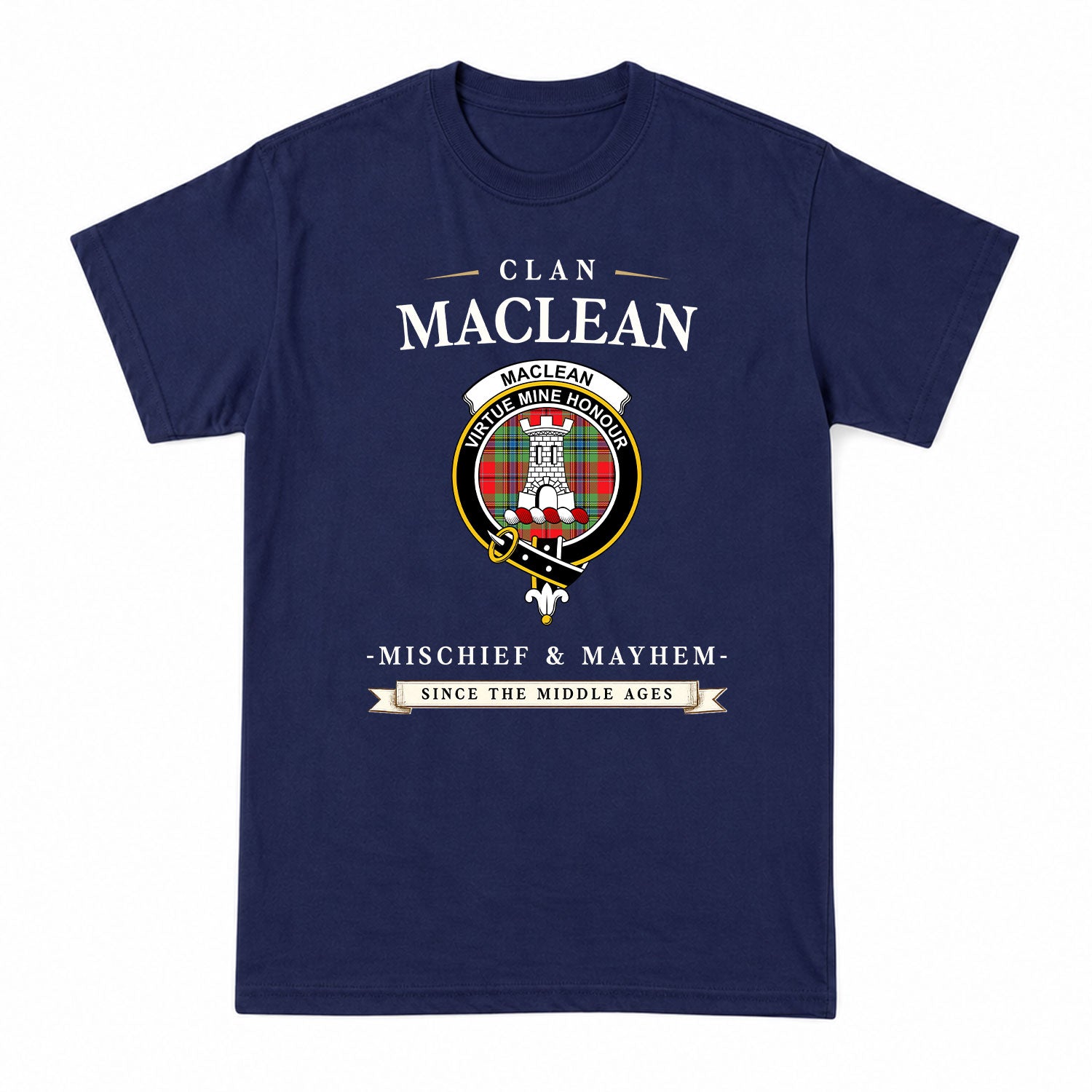MacLean of Duart Modern Tartan Crest Mischief and Mayhem T-shirt