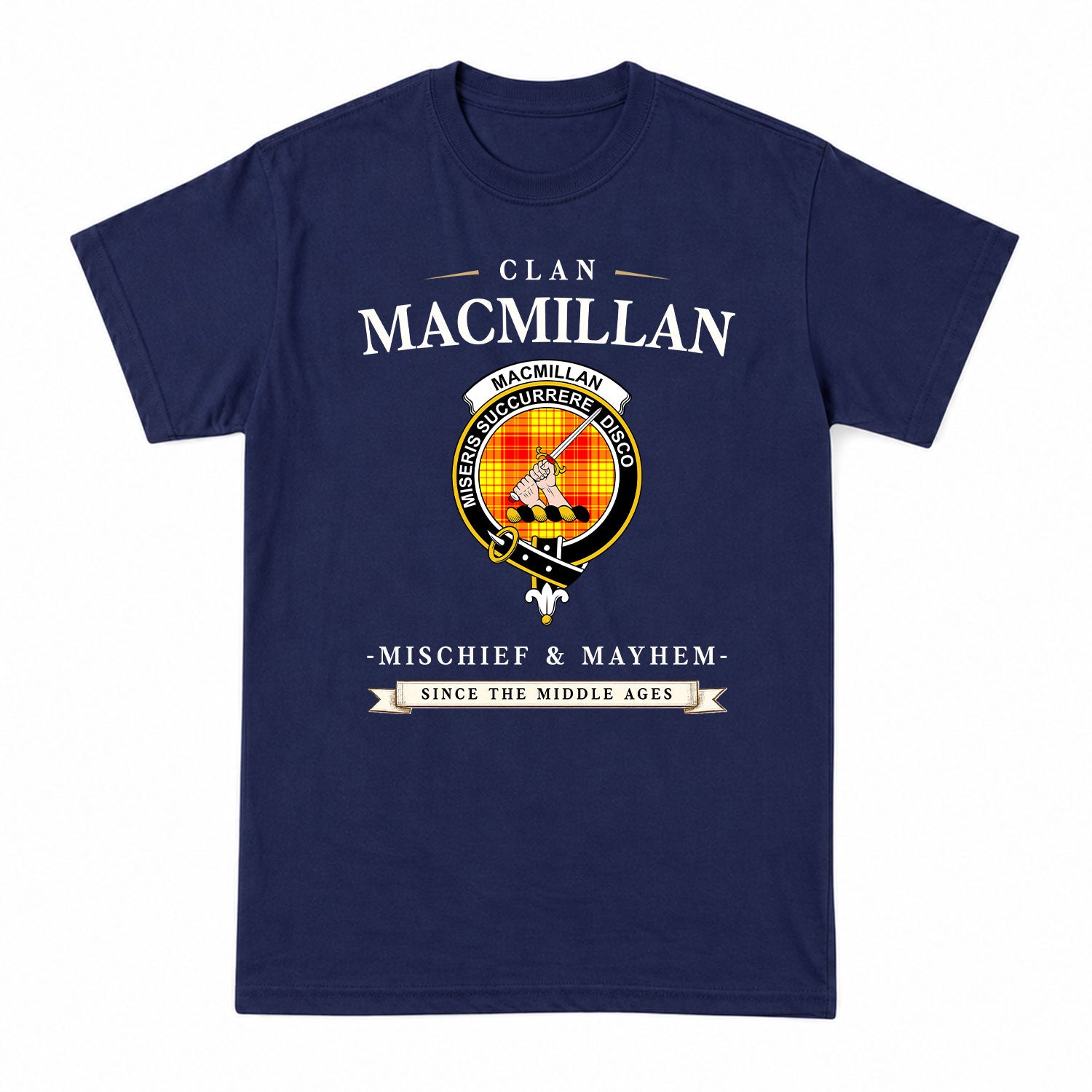 MacMillan Clan Tartan Crest Mischief and Mayhem T-shirt