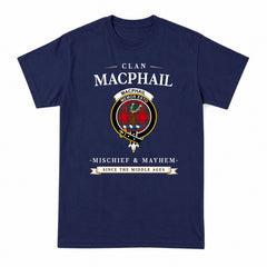 MacPhail Clan Tartan Crest Mischief and Mayhem T-shirt