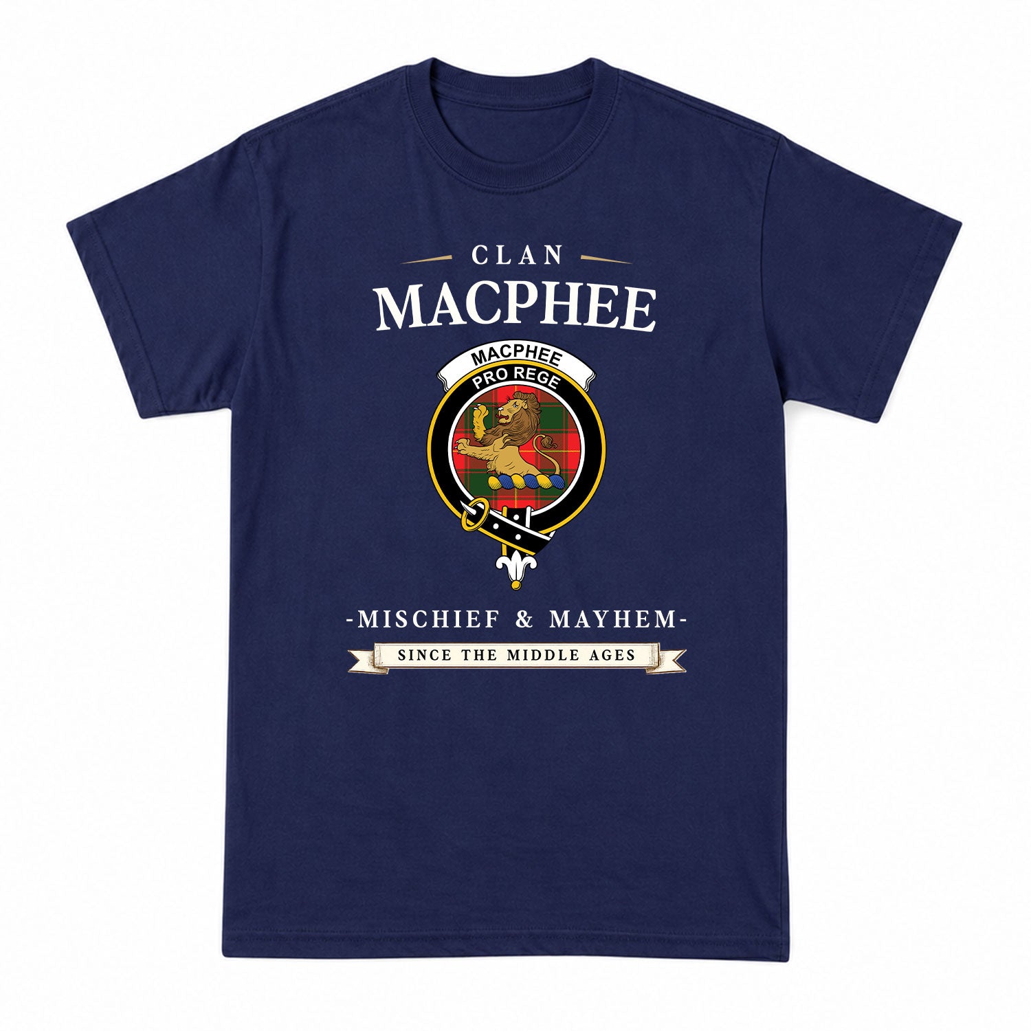 MacPhee Modern Tartan Crest Mischief and Mayhem T-shirt