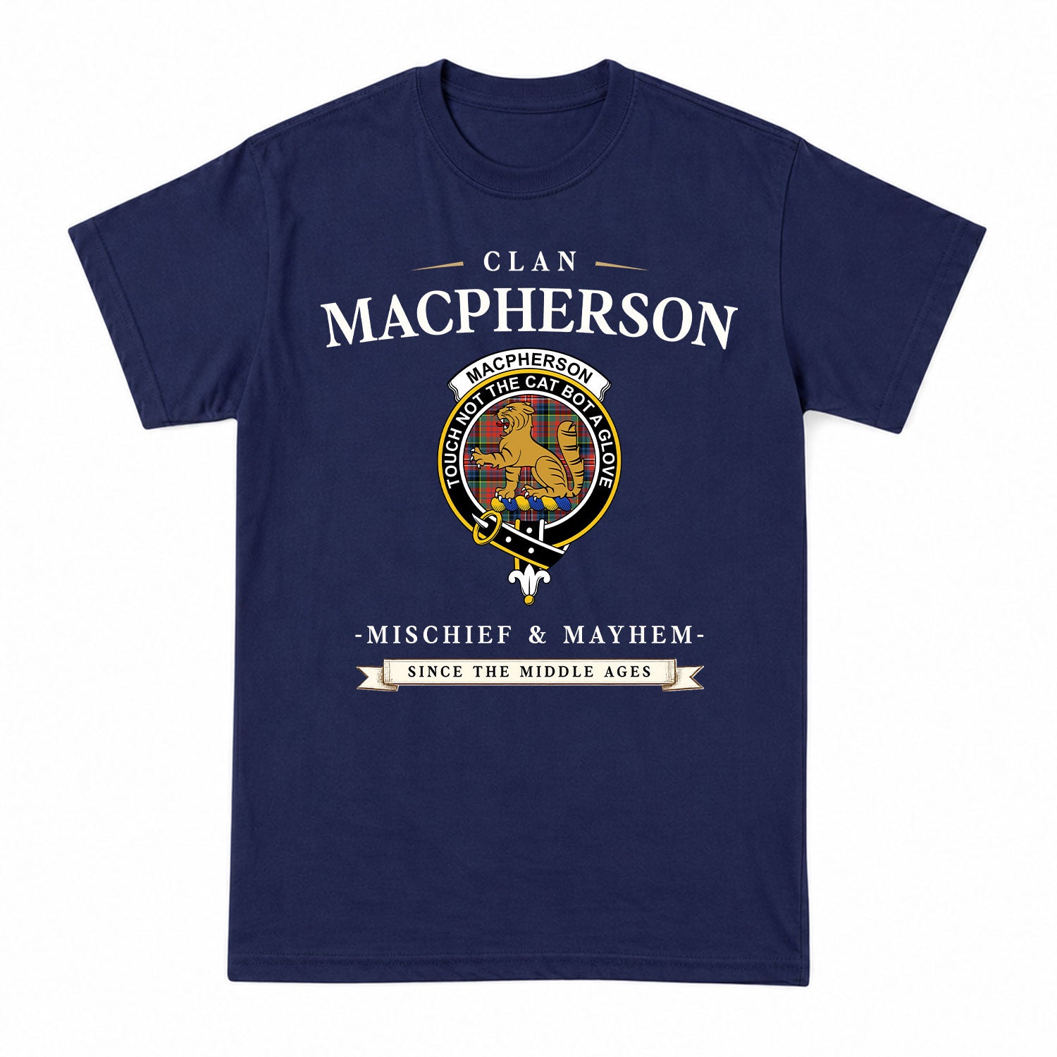MacPherson Ancient Tartan Crest Mischief and Mayhem T-shirt