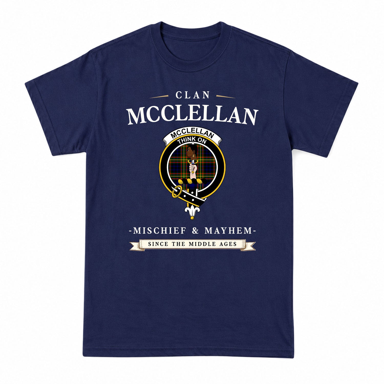 McClellan Modern Tartan Crest Mischief and Mayhem T-shirt