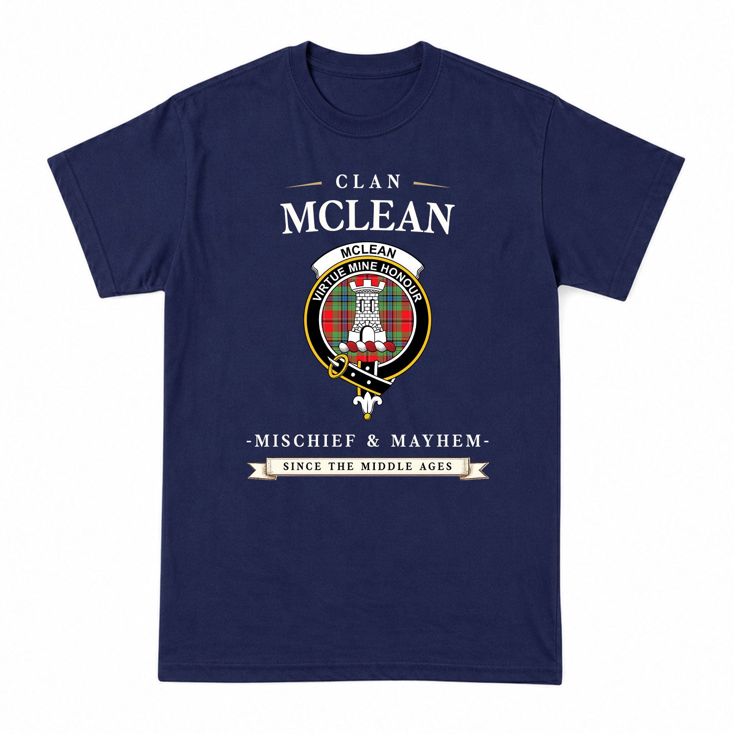 McLean of Duart Modern Tartan Crest Mischief and Mayhem T-shirt