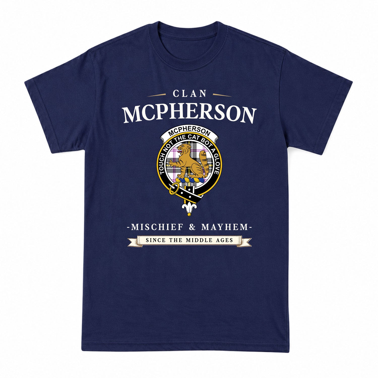 McPherson Dress Modern Tartan Crest Mischief and Mayhem T-shirt