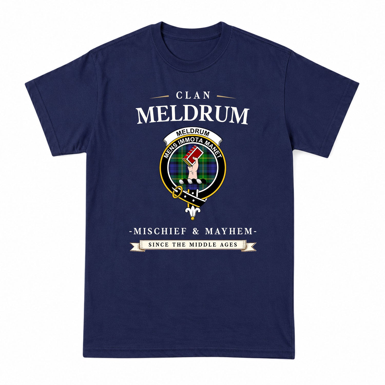 Meldrum Tartan Crest Mischief and Mayhem T-shirt
