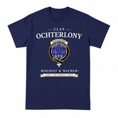 Ochterlony Tartan Crest Mischief and Mayhem T-shirt