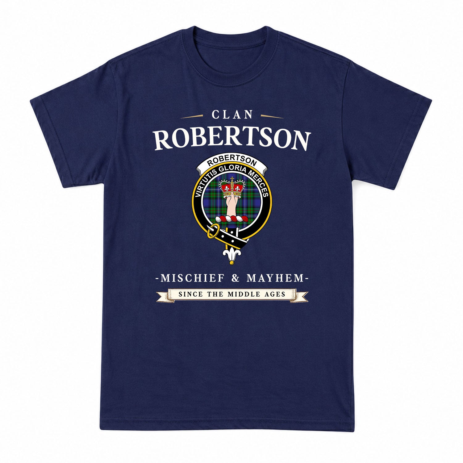Robertson Hunting Modern Tartan Crest Mischief and Mayhem T-shirt
