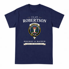 Robertson Hunting Modern Tartan Crest Mischief and Mayhem T-shirt
